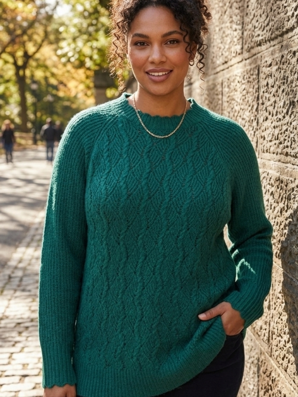 ​NWT Penningtons Women's Teal Knit Pointelle Sweater Scalloped Edges Size 3X